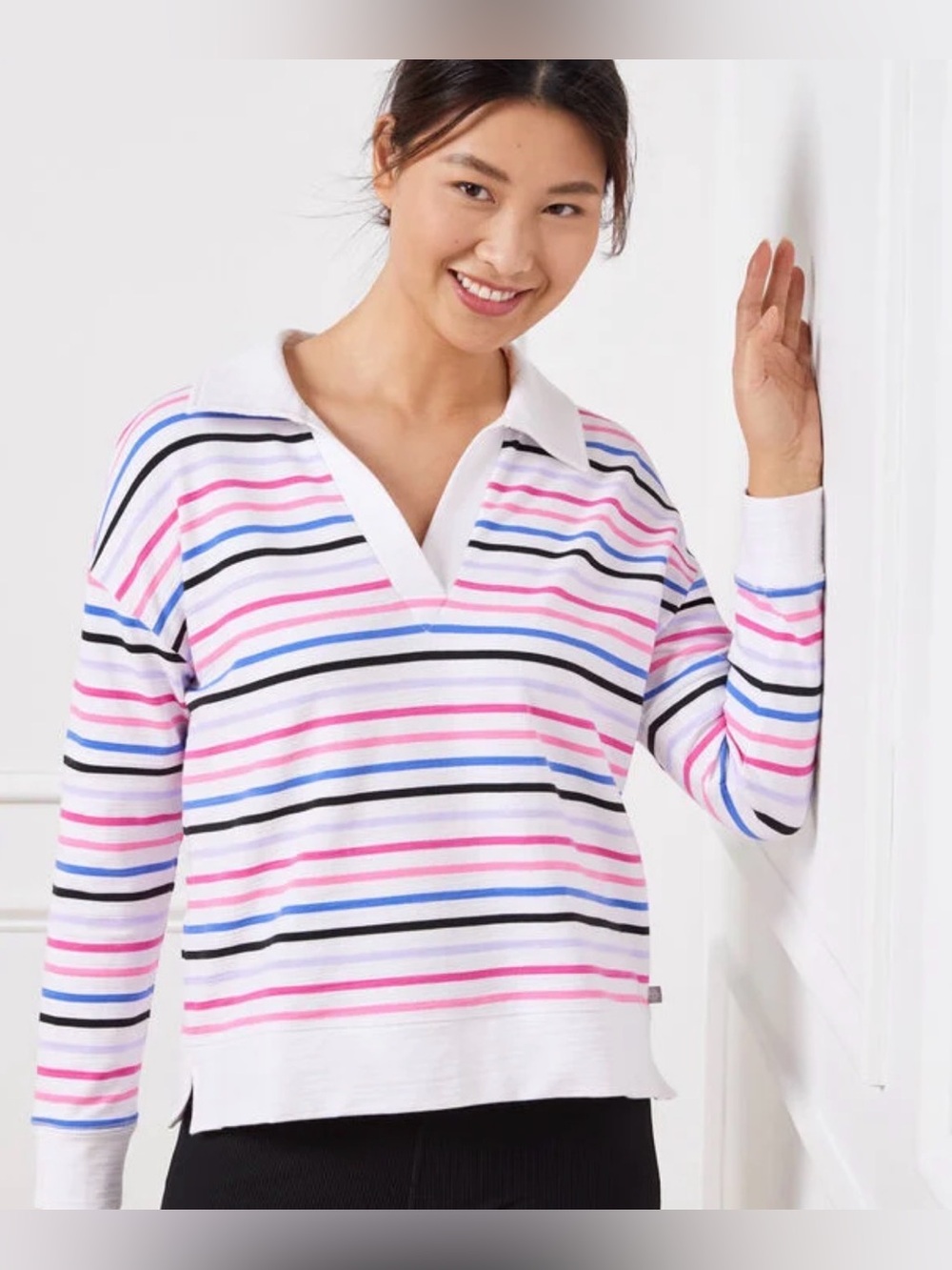Talbots T by Talbots Cozy Crush Johnny Collar Pullover Game Stripe Size 1XP